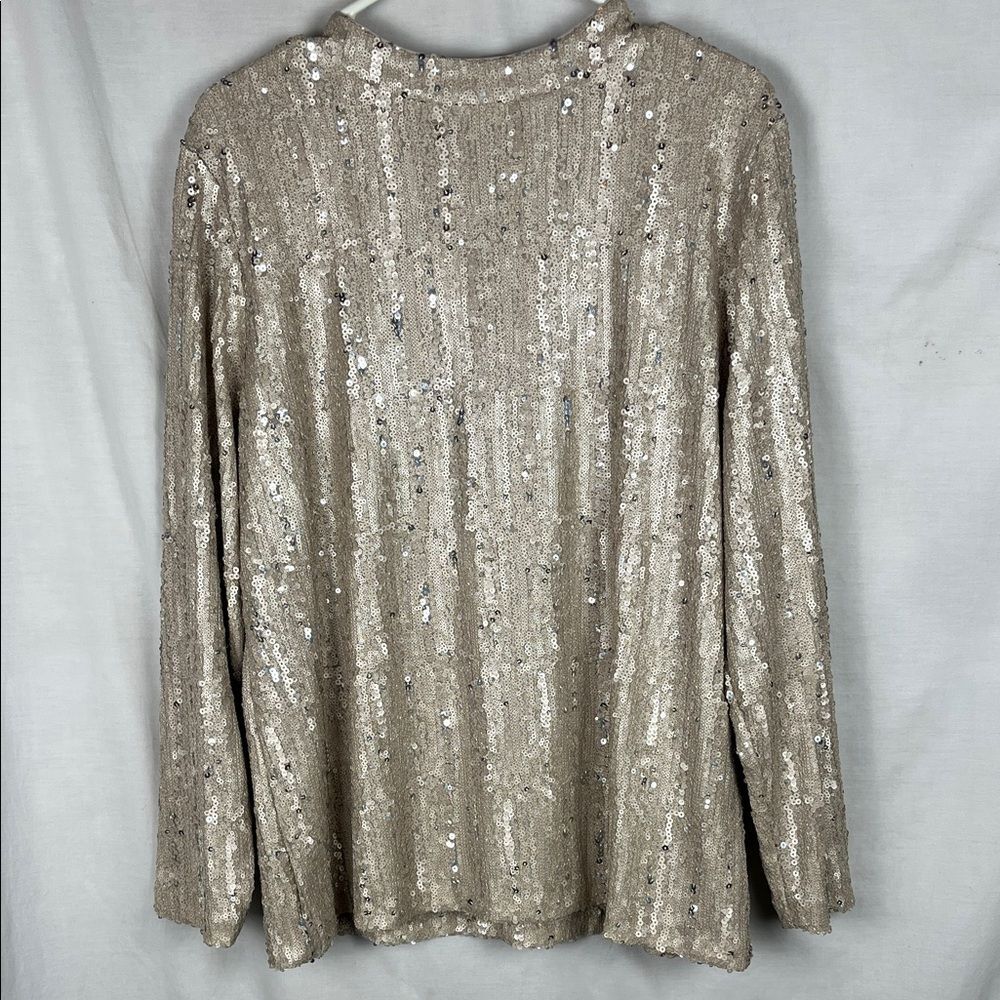 Chicos Champagne Sequin Long Sleeve Funnel Neck Blouse